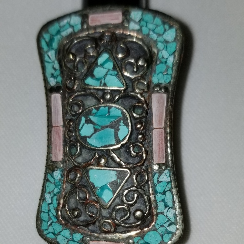 Turquoise/coral mixed metals ring sz6